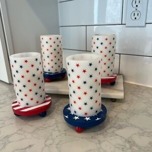 4 star flameless candles on 4 stars & stripes candle base. Patriotic, America